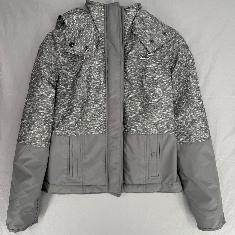 Hollister California All-Weather Jacket Grey Marled Fleece Lined Hooded XS NEW